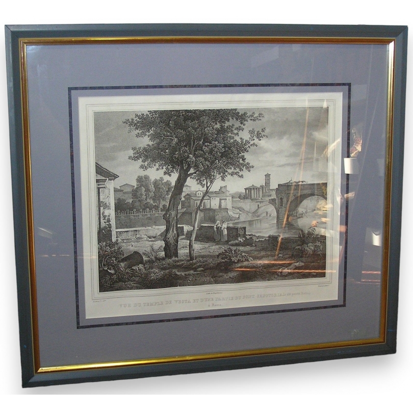 Print on paper: ‘View of the temple at Moinat SA’ – Antiques and home décor – Prints, lithographs