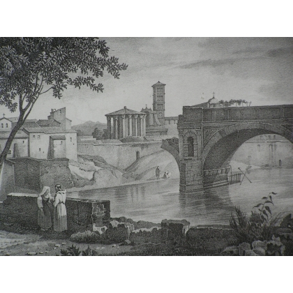 Print on paper: ‘View of the temple at Moinat SA’ – Antiques and home décor – Prints, lithographs