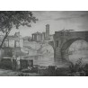 Print on paper: ‘View of the temple at Moinat SA’ – Antiques and home décor – Prints, lithographs