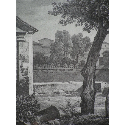 Print on paper: ‘View of the temple at Moinat SA’ – Antiques and home décor – Prints, lithographs