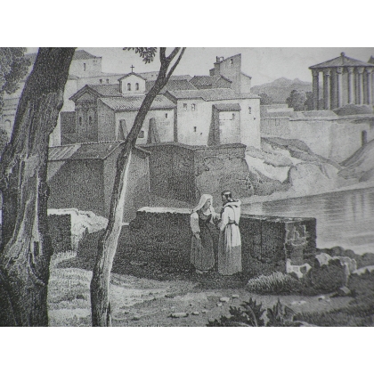 Print on paper: ‘View of the temple at Moinat SA’ – Antiques and home décor – Prints, lithographs