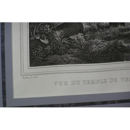 Print on paper: ‘View of the temple at Moinat SA’ – Antiques and home décor – Prints, lithographs