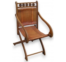 Fauteuil pliant, en bois et cuir