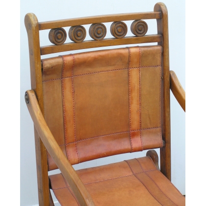 Folding armchair, in wood and leather, from  Moinat SA  - Antiques and home décor
