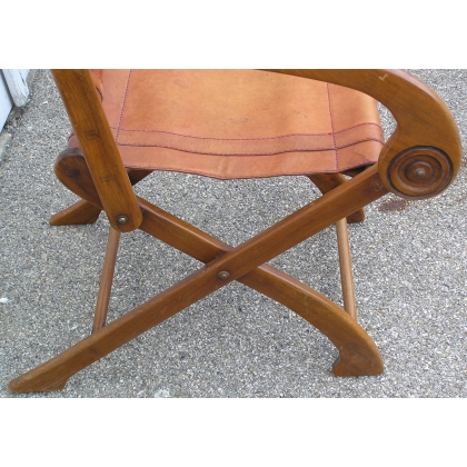 Folding armchair, in wood and leather, from  Moinat SA  - Antiques and home décor