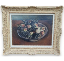 Tableau "Pêches et raisins" signé E. CHAMBON