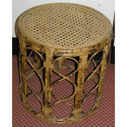 Round rattan stool. Wicker seat. Available from Moinat SA – Antiques and home décor