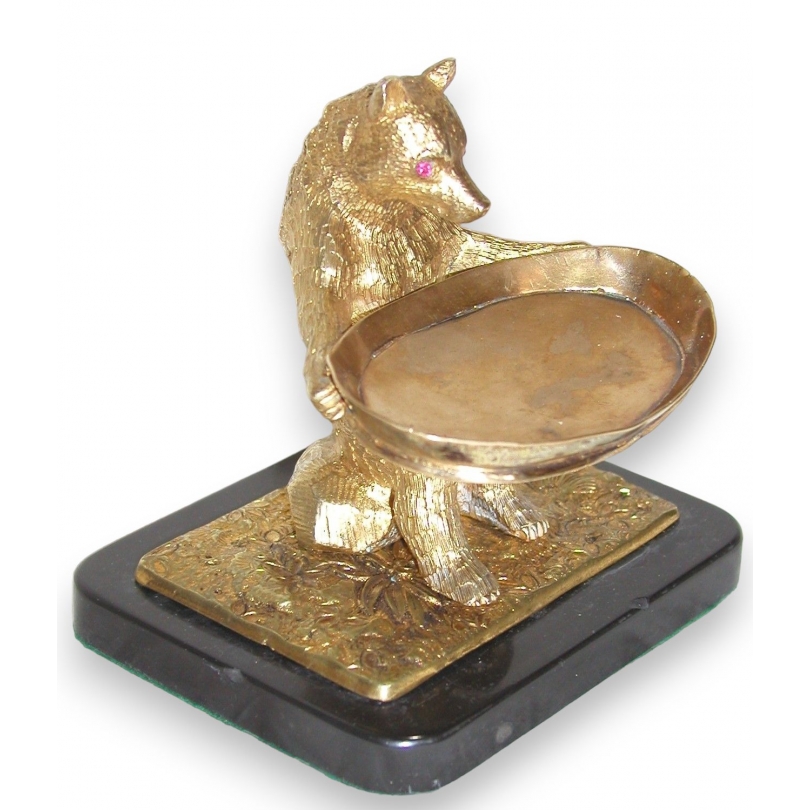 Vergoldete Bronzefigur „Bär“ mit Tablett und schwarzem Sockel. bei  Moinat SA  – Antiquitäten und Dekoration