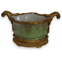 Coupe ovale en porcelaine verte