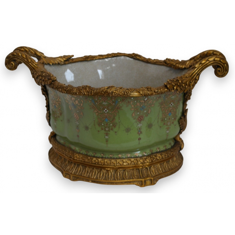 Coupe ovale en porcelaine verte