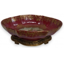 Bol ovale en porcelaine rouge et socle en bronze