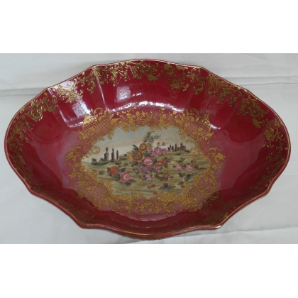 Oval red porcelain bowl and plinth by  Moinat SA  - Antiques and home décor