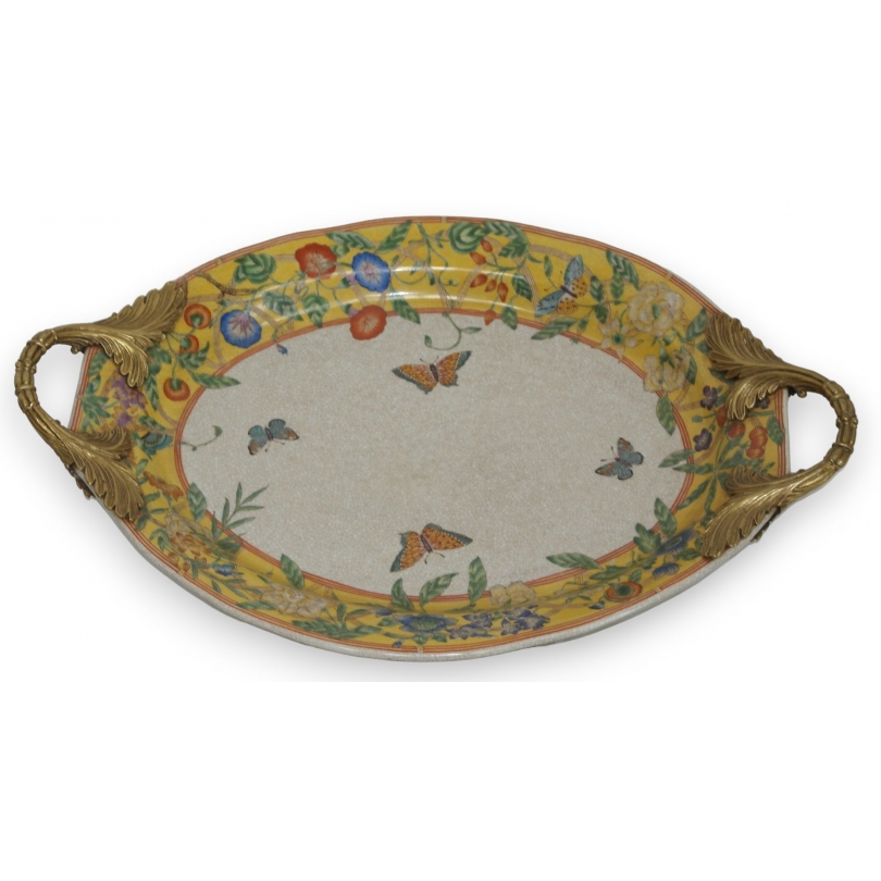 Plateau ovale en porcelaine jaune