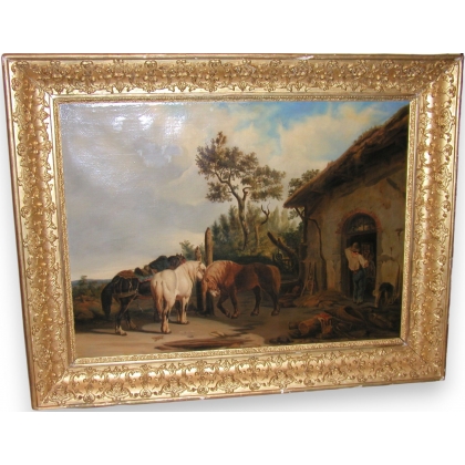 Tableau \"Maréchal ferrant\", signé et daté 1890.