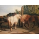 Painting "Farrier with horses", signed and dated.