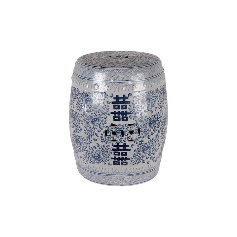 Tabouret en porcelaine bleue et blanche