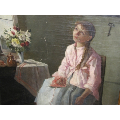 Paintings | Painting entitled ‘Seated Young Girl’, unsigned. Moinat SA  – Antiques and home décor