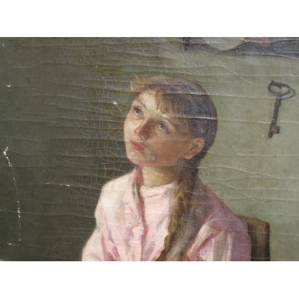 Paintings | Painting entitled ‘Seated Young Girl’, unsigned. Moinat SA  – Antiques and home décor