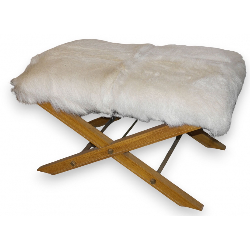 Tabouret X vers 1960, en chêne cerusé