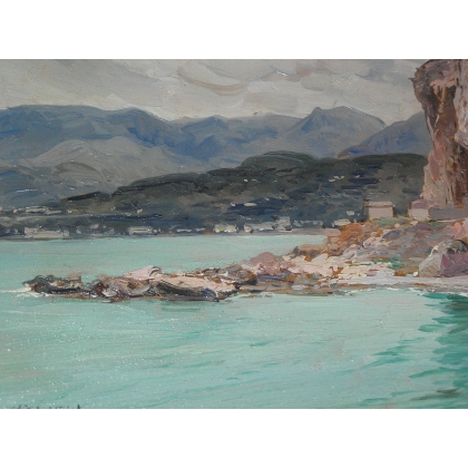 Paintings | Oil on paper painting ‘Seaside’, Moinat SA  – Antiques and home décor