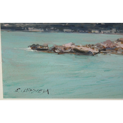 Paintings | Oil on paper painting ‘Seaside’, Moinat SA  – Antiques and home décor