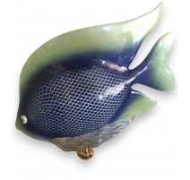 Poisson en porcelaine bleue de MANGANI,