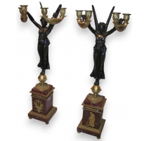 Pair of Empire bronze and ormolu candelabrum.