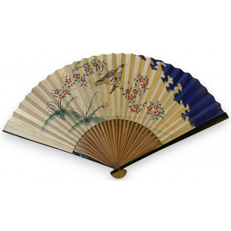 Bamboo fan with decorative paper at Moinat SA – Antiques and home décor