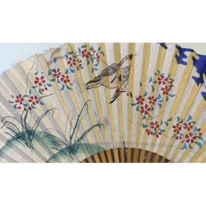 Bamboo fan with decorative paper at Moinat SA – Antiques and home décor