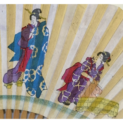 Bamboo fan with decorative paper at Moinat SA – Antiques and home décor