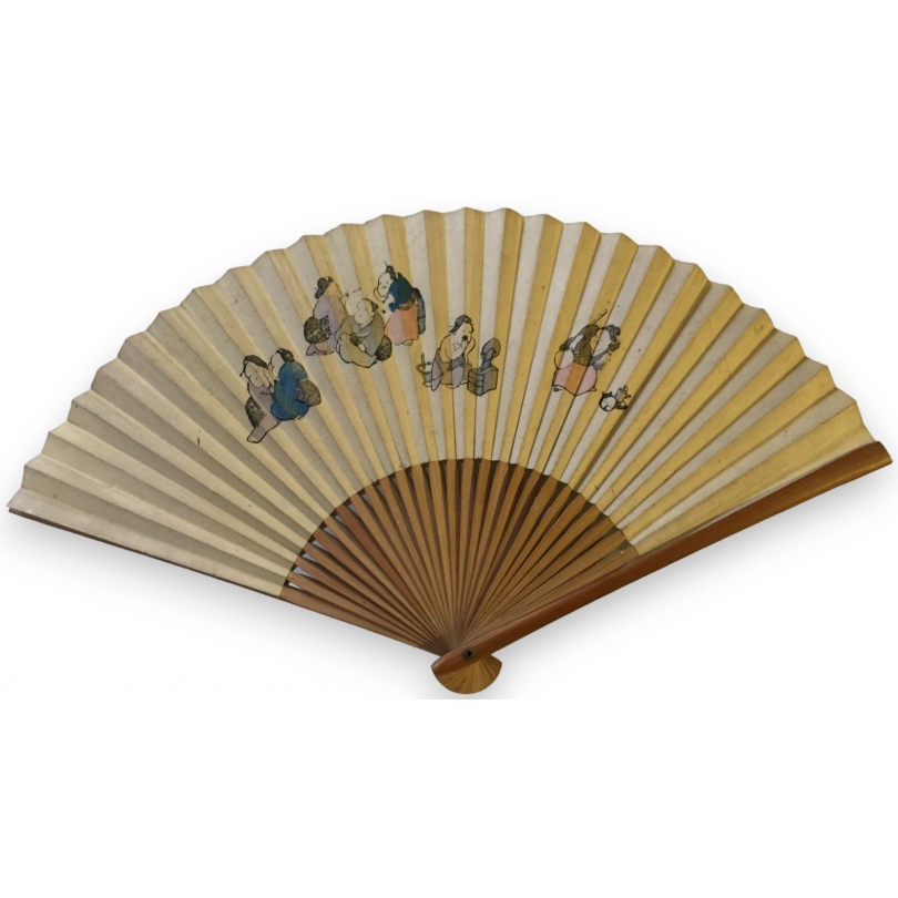 Bamboo fan with decorative paper at Moinat SA – Antiques and home décor