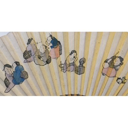 Bamboo fan with decorative paper at Moinat SA – Antiques and home décor