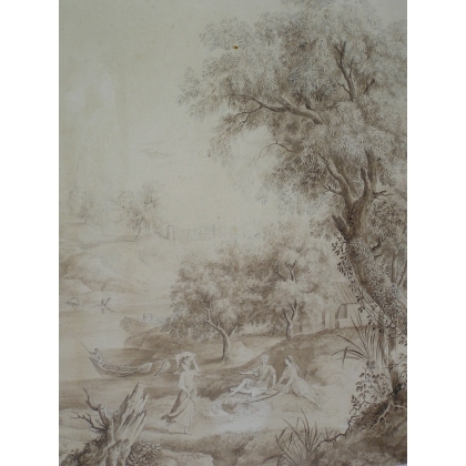  Dessin sur papier "Paysage et sur  Moinat SA  - Antiquités décoration