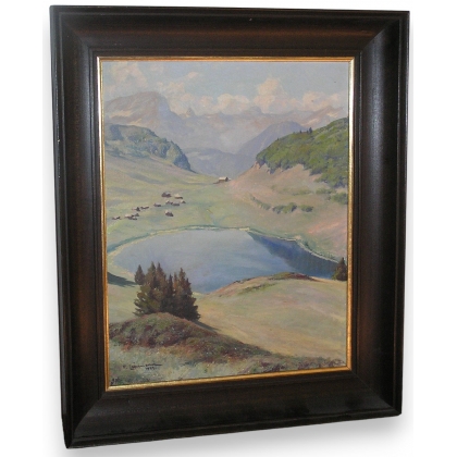 Tableau \"Vue d\'un lac\" signé P. LÉPINARD