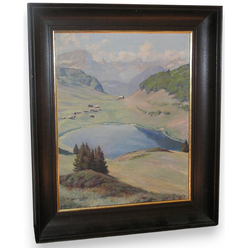 Tableau \"Vue d\'un lac\" signé P. LÉPINARD