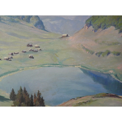 Tableau \"Vue d\'un lac\" signé P. LÉPINARD