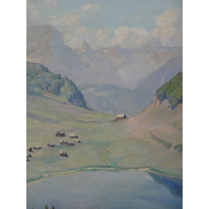 Tableau \"Vue d\'un lac\" signé P. LÉPINARD