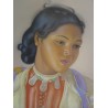 Pastel sur papier "Portrait d'une jeune  sur Moinat SA  - Antiquités décoration -  Gouaches, Aquarelles, Pastels
