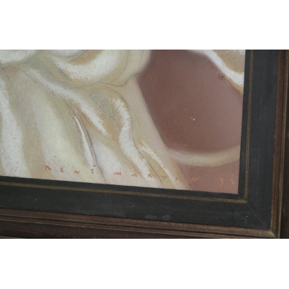 Pastel sur papier "Portrait d'une jeune  sur Moinat SA  - Antiquités décoration -  Gouaches, Aquarelles, Pastels
