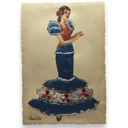  Carte postale brodée "Sevilla" TARJETA sur  Moinat SA  - Antiquités décoration