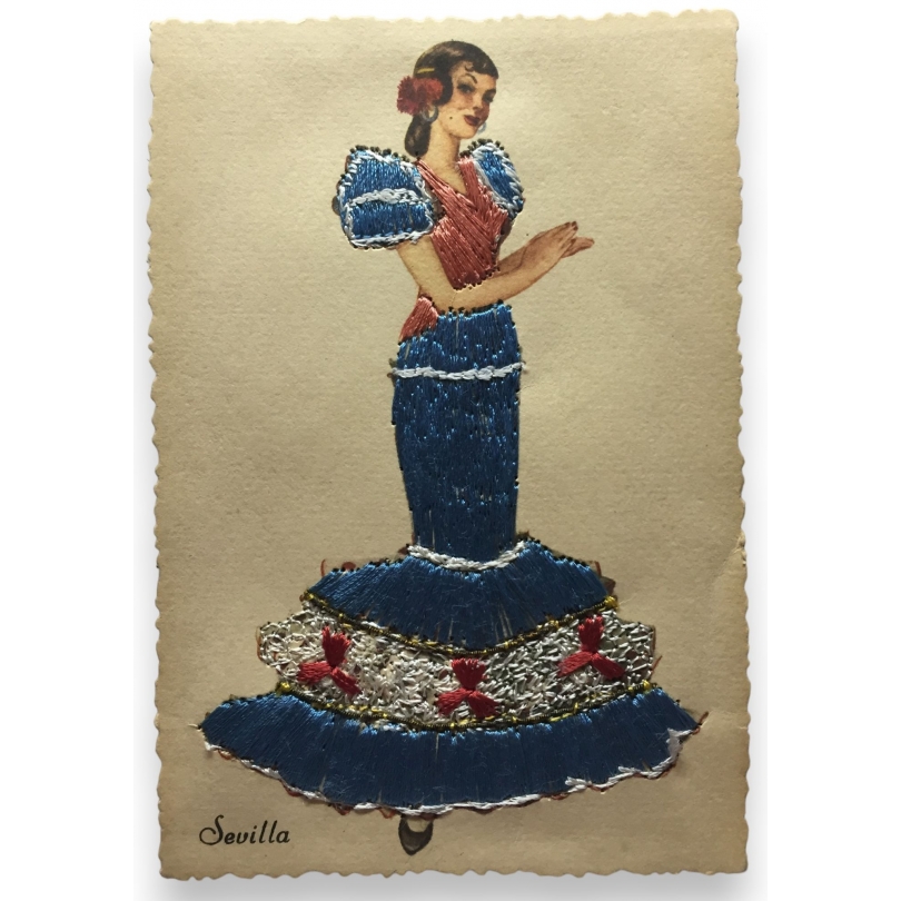  Carte postale brodée "Sevilla" TARJETA sur  Moinat SA  - Antiquités décoration