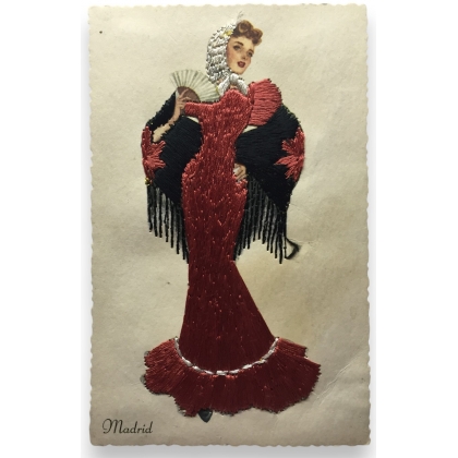  Carte postale brodée "Madrid" TARJETA sur  Moinat SA  - Antiquités décoration
