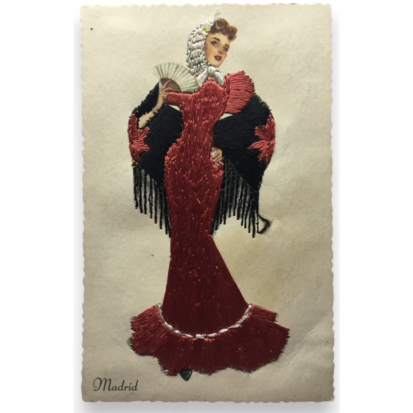  Carte postale brodée "Madrid" TARJETA sur  Moinat SA  - Antiquités décoration