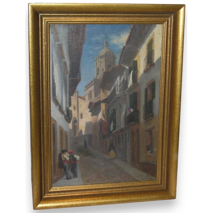 Painting "View of Italy", signed BOREL.