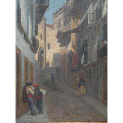 Paintings | Painting entitled ‘View of Italy’, signed BOREL, dated 1864. Moinat SA  – Antiques and home décor