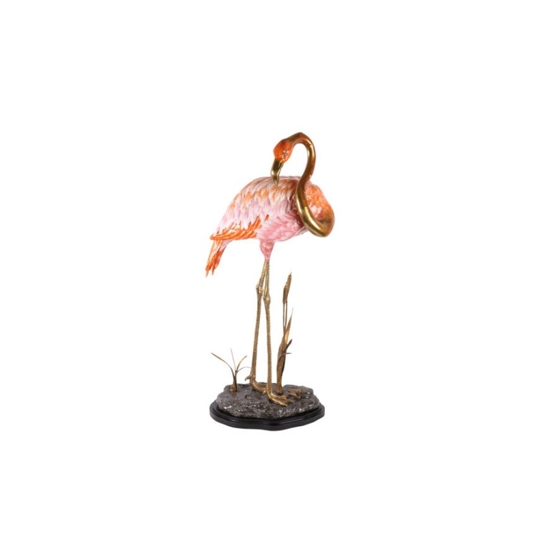 Flamant rose en porcelaine et bronze