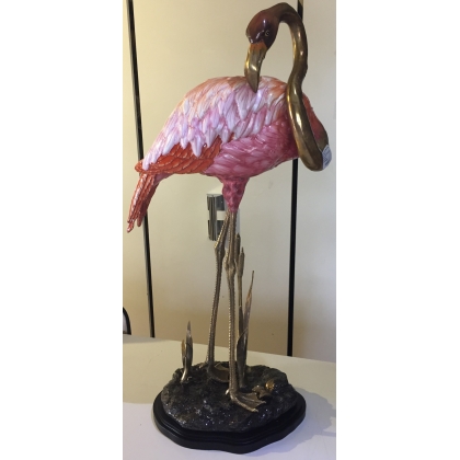 Flaman rose en porcelaine et bronze