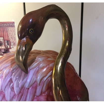 Flaman rose en porcelaine et bronze