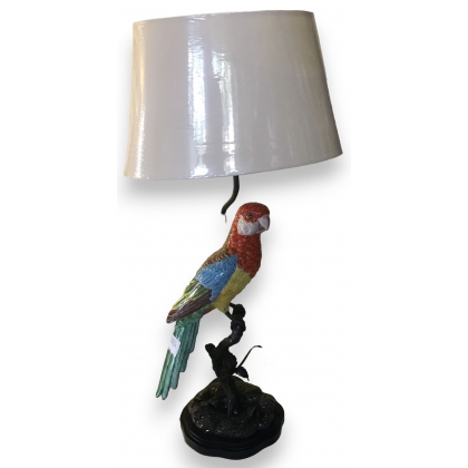 Lampe perroquet multicolore en porcelaine