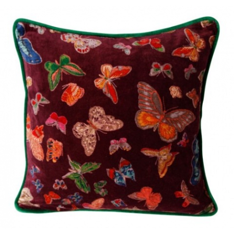 'Butterflies' velvet cushion with a purple background at Moinat SA – Antiques and home décor
